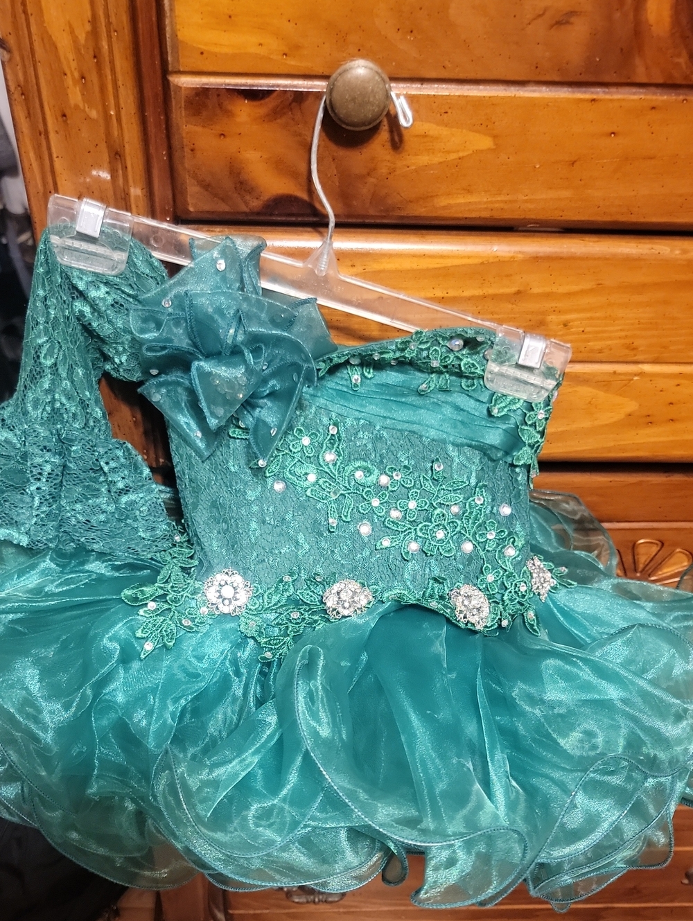 Emerald Green Girls' Lace & Organza Party Dress